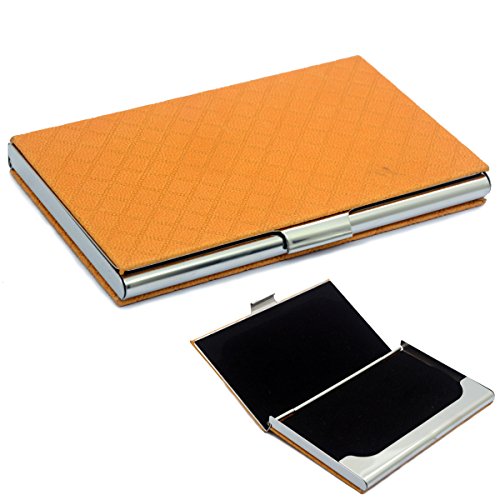 Business Name Portafoglio ID Portafoglio Carta in Acciaio Acciaio Inossidabile con Carta di Credito con Flanella Foderata per Uomini Donne (Orange-02)