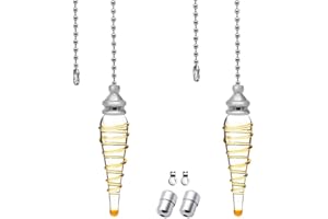 SPTwj 2 Pack Light Pull Chain Extension with Cone Glass Pendant Stainless Steel Chain 100cm Length for Bathroom Toilet Light/Ceiling Light Fan Switch Weight Blind Pull Cord Handle Includes Connectors