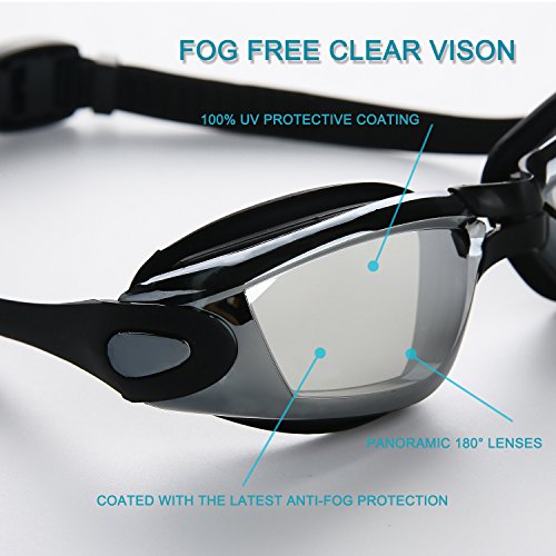Schwimmbrille mit Schutzhülle,Badekappe Nasenklammer, Ohrstöpsel – Profi Leistung Unisex Schwimmbrille für Erwachsene mit 100% UV-Schutz, Anti-Beschlag-Spiegel / Getönte Gläser sehr bequeme, einfach einstellbare Kopfhalterung aus Silikon & anpassungsfähiger, dichter Verschluss, um die beste wasserdichte Komfortmaske zu schaffen - 2