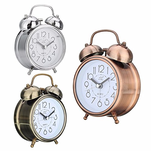 KING DO WAY Klassik Wecker Clock Lernwecker Alarm Doppel Glocken Retro Tischuhr mit Nacht Licht Silber - 5