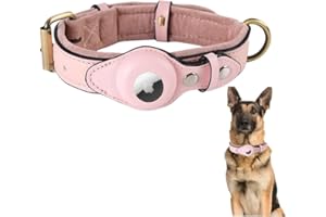LiRui.R AirTag Hundehalsband Leder Strapazierfähiges verdicktes Plüsch Einstellbare Verlustprävention Tracker Schutzhülle Perfekte Passform Airtag für kleine mittlere und große Hunde(Rosa,S)