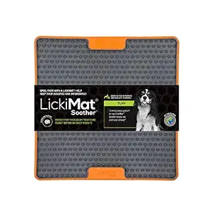 Lickimat Tuff, Heavy-Duty Soother, Dog Slow Feeder for Boredom and Anxiety Reduction; Perfect for Food, Treats, Yogurt, or Peanut Butter, Fun Alternative to a Slow Feed Dog Bowl, Orange