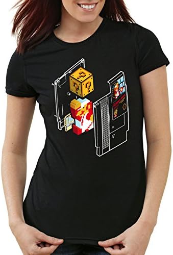 style3 Plumber Bros T-Shirt Femme nes snes classic mini 8-Bit gamer retro classic, Couleur:Schwarz;Taille:S