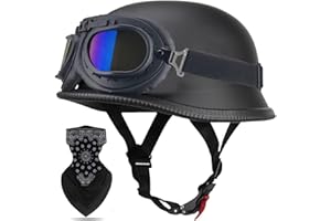 Labzaa Vintage Deutsche Motorrad Halbschalenhelm mit ECE, Retro Half Öffnen Jethelm mit Schutzbrille für Bike Cruiser Chopper Moped Scooter ATV Männer und Frauen Helm B M