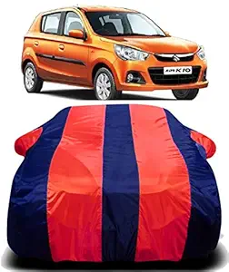 DRIZE Alto K10 VXI Car Cover Waterproof with Triple Stitched Fully Elastic Ultra Surface Body Protection (RED Stripes)