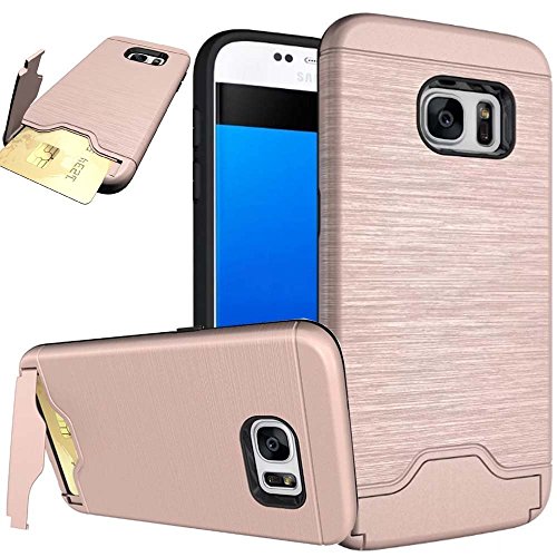 Samsung Galaxy S7 Edge Hülle,Yica Galaxy S7 Edge Card Slot Slim Schutzhülle Hybrid Handyhülle Drop Resistance Handys SchutzHülle mit Ständer für Samsung Galaxy S7 Edge(Rose Gold)