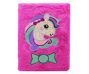 Asera Unicorn Fur Diary / Stylish Feather Diary for Girls / Cute Unicorn Plush Notebook for Girls (Size 21*15 cm) (Pink Luv)