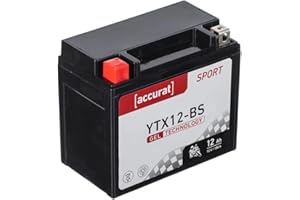 ‎ACCURAT Accurat Motorradbatterie YTX12-BS - 12V, 12Ah, 180A, zyklenfest, wartungsfrei, Gel - Starterbatterie, Batterie in Erstausrüsterqualität für Rasentraktor, Roller, Motorrad, Quad