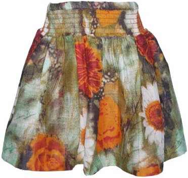Girls Floral Print Lined Cotton Skirt (4-5 years, Orange)