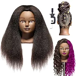 LuAiJa 100% Real Hair Mannequin Head Hairdresser Training Head Manikin Cosmetology Doll Head?Black Mannequin Real Hair Head?