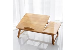 OHMG Table Portable pour Ordinateur,Table de lit Pliable en Bambou,Plateau Réglable pour Ordinateur Portable,avec Pieds Réglables et Plateau Inclinable,Support d'Ordinateur,Canapé Lit