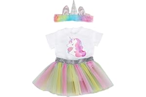 ZWOOS Puppenkleidung für New Born Baby Doll, Einhornmuster Strampler und Rock und Stirnband für 18" Puppen (40-45 cm), 3er-Set