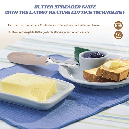 Elektronisch Käsemesser, MagicLux Tech Automatische Heizung Buttermesser Spachtel für Schmelzen/Schneiden/Ausbreitung Butter Käse Honig Marmelade Eiscreme, Edelstahl Küchenmesser für Frühstück Abendessen (Grau) - 2