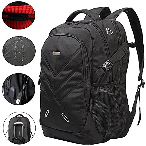 Shengts Laptop Rucksack 18 Zoll mit Regenschutz Durchlass Rucksack Daypack Wasserdicht Laptoptasche mit USB Port Stoßfest Notebooktasche Reiserucksack bis zu 18 Zoll Business Laptop Rucksack Wanderrucksack Sportrucksack Reiserucksack Schulrucksack Mädchen Herren Damen schwarz