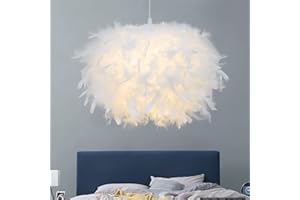 GUANSHAN 40cm/15.9" Hémisphère Blanc Plume Pendentif Lumière Plume Abat-Jour Plafonnier Luminaire Plume Lustre pour Salon, Chambre, Salle À Manger