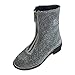 Produktbild Junjie Herbest Winter Nenu Square Heel Schuhe Martain Stiefel Pailletten Tuch Reißverschluss Runde Toe Schuhe Schwarz Silber Grün