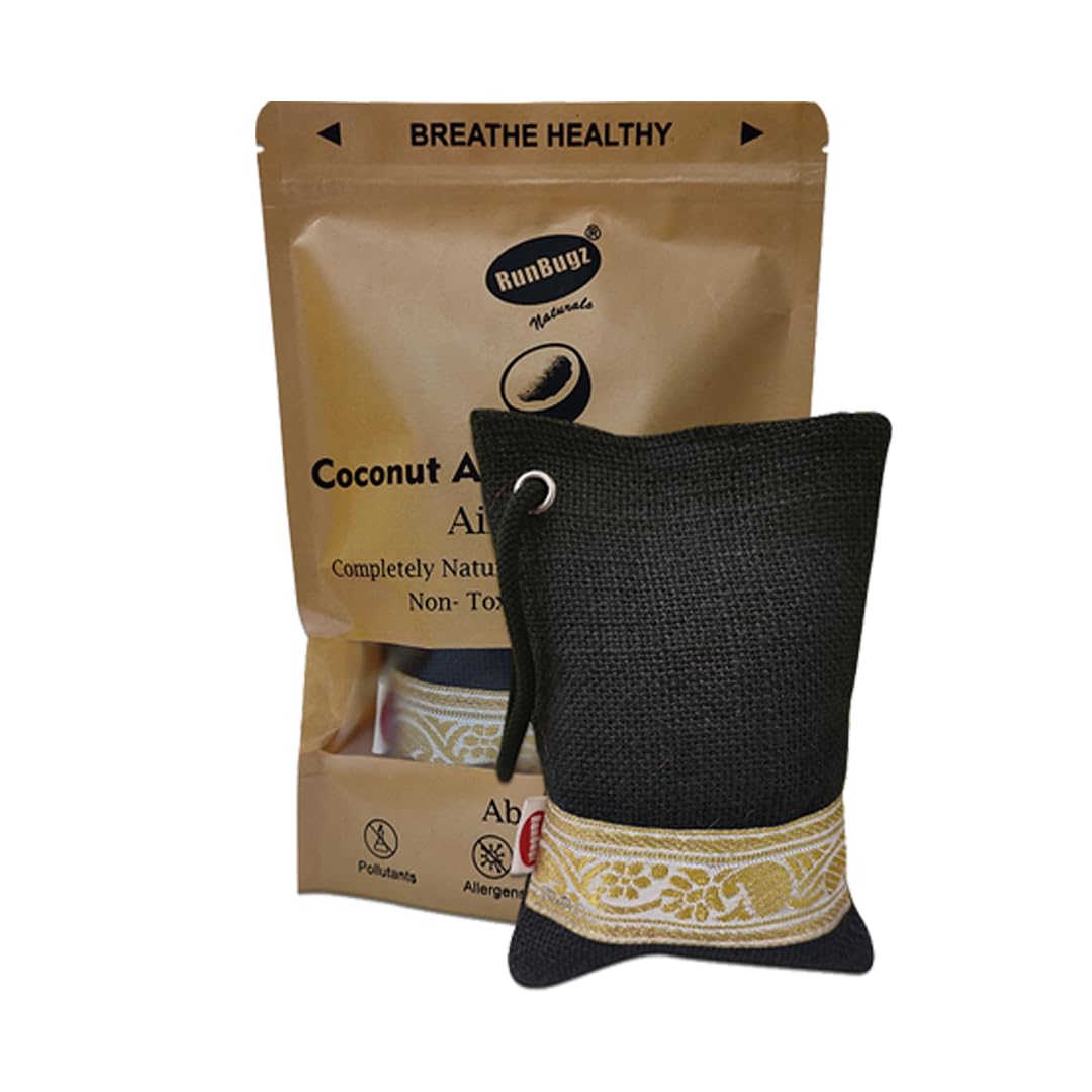 Runbugz Activated Charcoal Air Purifiers Dehumidifier for Home, Car, Wardrobe, Fridge, Shoe Rack, Bathroom, Kitchen (Small Black Pack of 1) (75gms)