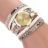 WeieW Home Praktische Artikel Geflochtene Wickel Wrap Leopard Armbanduhr Quarz Armbanduhr für Frauen