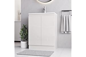 BELOFAY Vanity Unit With Basin | 600mm Floor Standing Bathroom Vanity Units With Basin | 1 Tap Hole Ceramic Bathroom Sink | Lacquered Finish | Waste Included (Denvor White)