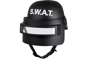 Boland 01408 SWAT Deluxe - Casco infantil con visera, color blanco y negro, correa para la barbilla, visera transparente, plegable, talla única, carnaval, Halloween, fiesta temática, cumpleaños