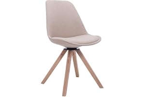 CLP Krzesło w stylu retro Troyes Square z obiciem materiałowym i wysokiej jakości tapicerką I obrotowe krzesło z siedziskiem i masywnymi drewnianymi nogami, kolor: kremowy, rama kolor: naturalny