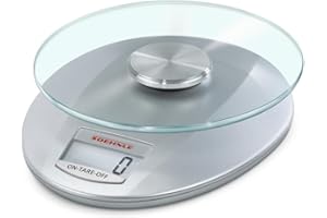 Soehnle Balance de cuisine Roma Silver, Balance culinaire à affichage LCD, Balance alimentaire d’une capacité de 5 kg avec plateau de pesée en verre, balance numérique