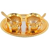 Craft Trade Pooja Thali Plated with 2 Kalash Occasional Gift, Pooja Thali Decorative, Wedding Gift (Color-Silver,Gold)