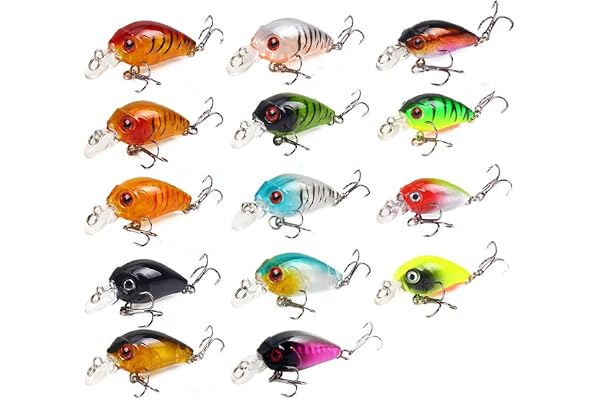 14 stycken fiskebeten set wobbler konstgjort bete med krok för fiske | Hard Baits set för sötvatten och saltvatten, lämplig för öring, abborre och rovfisk