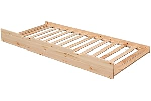 Happy Garden Cassetto per Letto in Legno Marceau, Letto aggiuntivo in Legno con Rete a doghe e rotelle, riponibile sotto la Base