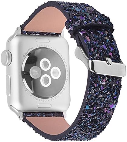Glitter Apple watch band, Xingzhao Christmas Shiny Glitter Leather Bling Luxury iWatch Band Wristwatch Bracelet Strap Belt for Apple Watch Series1, Series2, Series3(38mm black)