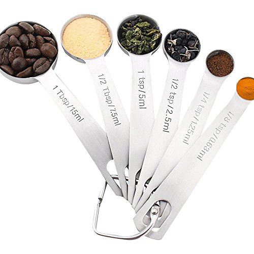 Edelstahl Messlöffel, KOBWA Messlöffel Set aus 18/8 Edelstahl zum Messen von flüssigen und trockenen Zutaten, großer Helfer für Zuhause Kochen und Backen-Kommen Sie mit 6 verschiedenen Größen