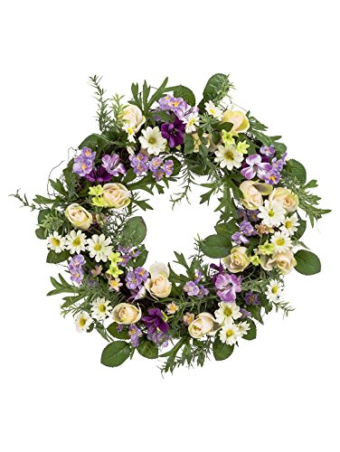 miaVILLA Dekokranz Violet - Türkranz mit Blüten - Lila Rosa - ca. Ø 42 cm