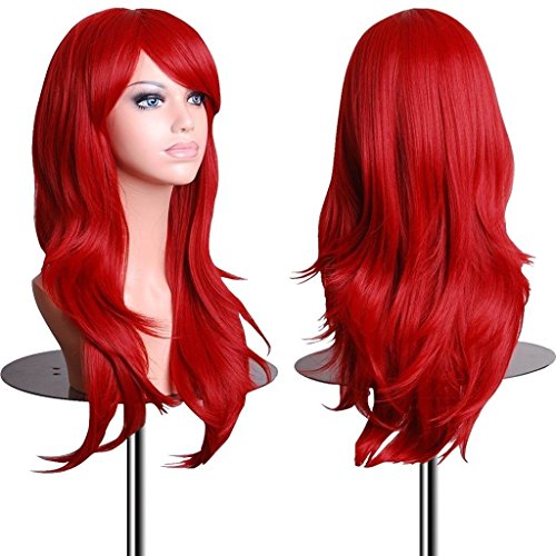 S-noilite® 23" 58cm Medium Long Layer Wavy Full Wigs Soft Hair Curly Anime Cosplay Party Wig Wine Red For Lady Women
