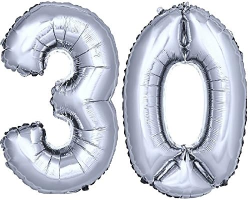 DekoRex® foil balloons 30'' numbers for birthday party anniversary for air filling silver No 30