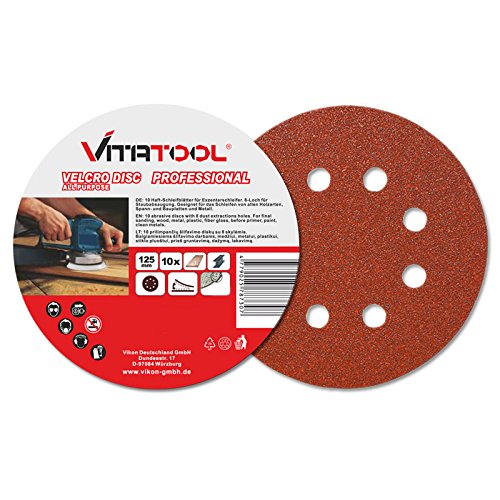 50 Stück Vitatool® Klett-Schleifscheiben, Korn: 40, Ø 125 mm, (8 Loch) für Exzenterschleifer