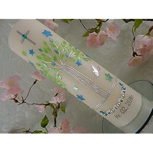 Taufkerze Lebensbaum modern Taufkerzen Junge Mädchen 250/70 mm inkl. Beschriftung