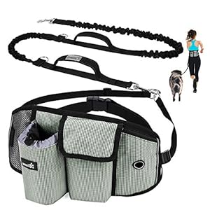 Pecute Correa Perro, Correa Perro Manos Libres Elástica con Bolsillo, Protege tu Cintura, Cinturón Ajustable, 110kg Máximom, Banda Reflectante