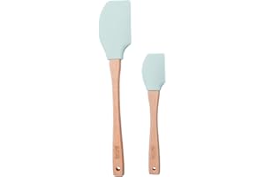 The Great British Bake Off Silicone Spatula Set 2 x Soft Plastic Scrapers for Baking and Cooking with Non Stick Pans, Heat Resistant Kitchen Utensils with Wooden Handles, Offical GBBO Branded, Blue