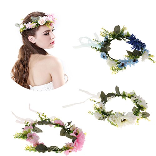 Phenovo Haarkranz Blumenkrone Blumenkranz Blumen Kranz Haarband Girlande Schmuck – Blau Sonnenblumen - 7