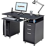  Piranha Schreibtisch für Home Office mit A4 Ablage und Lagerung in Grafit schwarz, PC2G