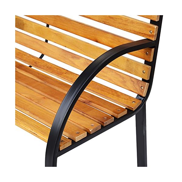 Outsunny Gartenbank Sitzbank Parkbank 2-Sitzer Garten Stahl+Kiefernholz Natur B122 x T60 x H83 cm – Bild 9