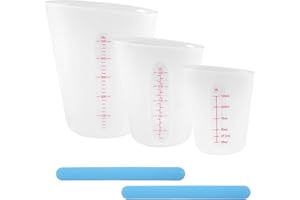 AETHERAURORA 3 Stück Silikon Messbecher 500ml/250ml/125ml Epoxidharz Mischbecher mit Skala Clear, Silikonbecher zum Gießen mit Rührstäbchen für Epoxidharz Gießformen, DIY Handmade, Basteln, Labor, Küche