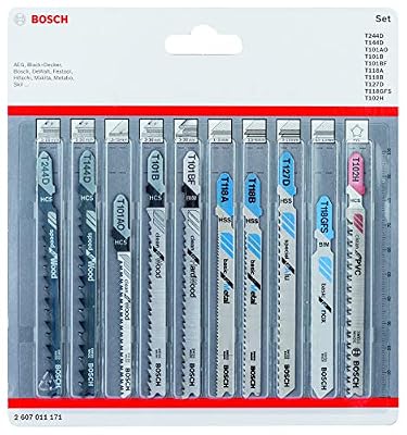Bosch Professional Accessories 2607011171 Bosch Professional Lot de 10 accessoires Set de lames de scie sauteuse (pour bois et métal, accessoires pour scie sauteuse avec tige en T