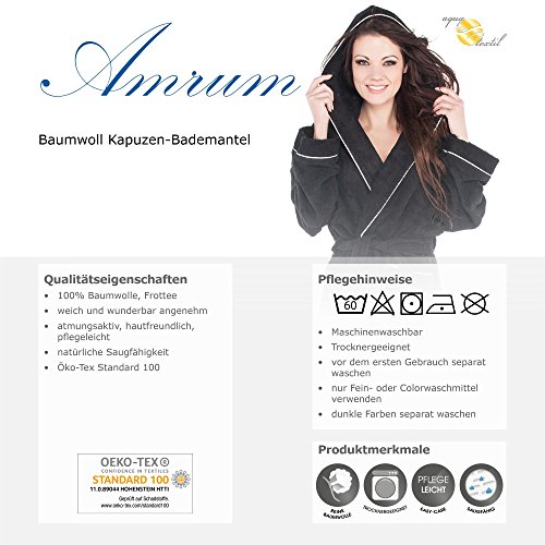Bademantel für Damen & Herren | viele Farben Größen S-XXL | Baumwolle Frottee mit Schalkragen oder Kapuze | aqua-textil - 7