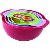 TopHomer Plastic Nesting Bowls, Colorful Kitchen Mixing Bowl with 1 Filter Bowl, 1 Measure Cup, 1 Sieve and Small Spoons for 