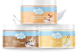 ‎BODYWISH BODYWISH - Mixed Tasty Powder - Kalorienarmes Geschmackspulver | Natürlicher Geschmack - Zuckerersatz Ernährung| Vanille - Salted Caramel - Nougat | 3 x 150gr - Mixed Aroma