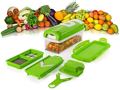 Genius Nicer Dicer Plus Kompakt Set , 7-tlg. Gemüse- Obst- Multi-Schneider NEU, Farbe:grün
