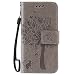 Produktbild Samsung Galaxy S4 Mini Hülle, Chreey Prägung [Katze Baum] Muster PU Leder Hülle Flip Case Wallet Cover mit Kartenschlitz Handyhülle Etui Schutztasche [Grau]