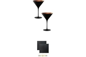 UNBEKANNT Stölzle Cocktail-und Martiniglas Olympic Serie 2 Stück schwarz - 1409425 + Schiefer Glasuntersetzer eckig ca. 9,5 cm Ø 2 Stück