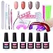CLAVUZ Gel Nail Polish Set Soak Off Nail Starter Kit 4pcs with 9W UV LED Nail Light Dryer with Top and Base Coat plus Nail Art Manicure Tools DIY at Home